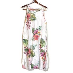 Lungo L'arno Linen Dress Womens Size Large White Floral Midi Coastal Beach